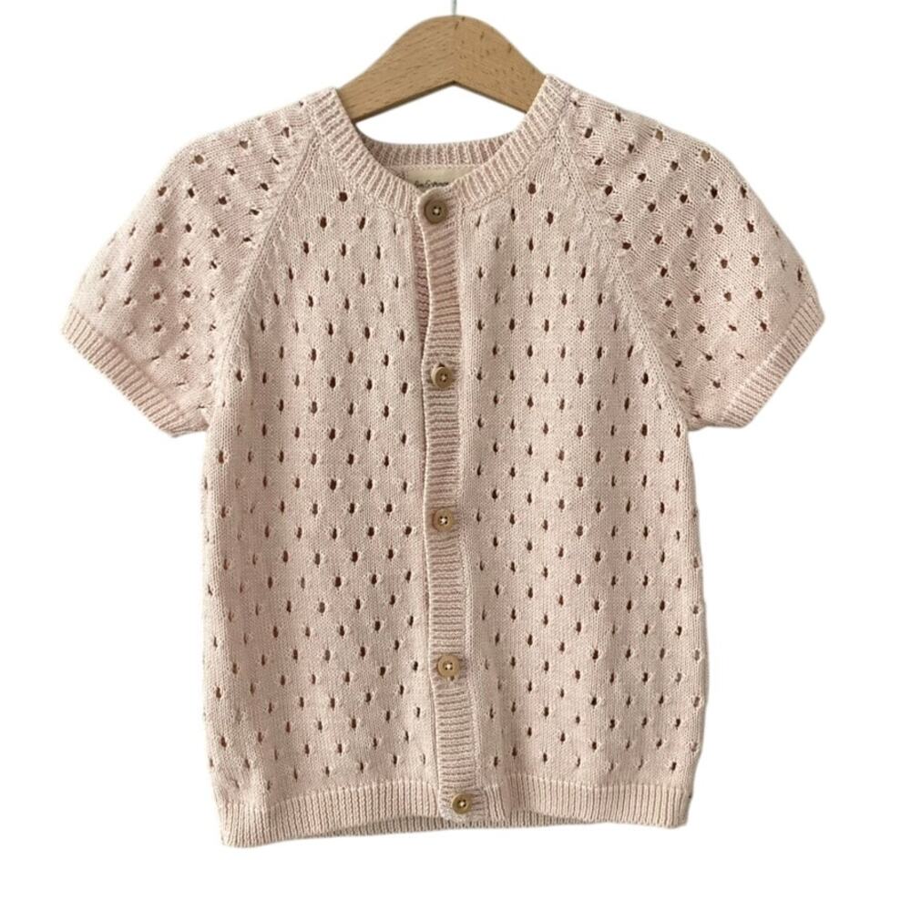 Fin & Vince Pink Open Knit Short Sleeve Cardigan - 4/5